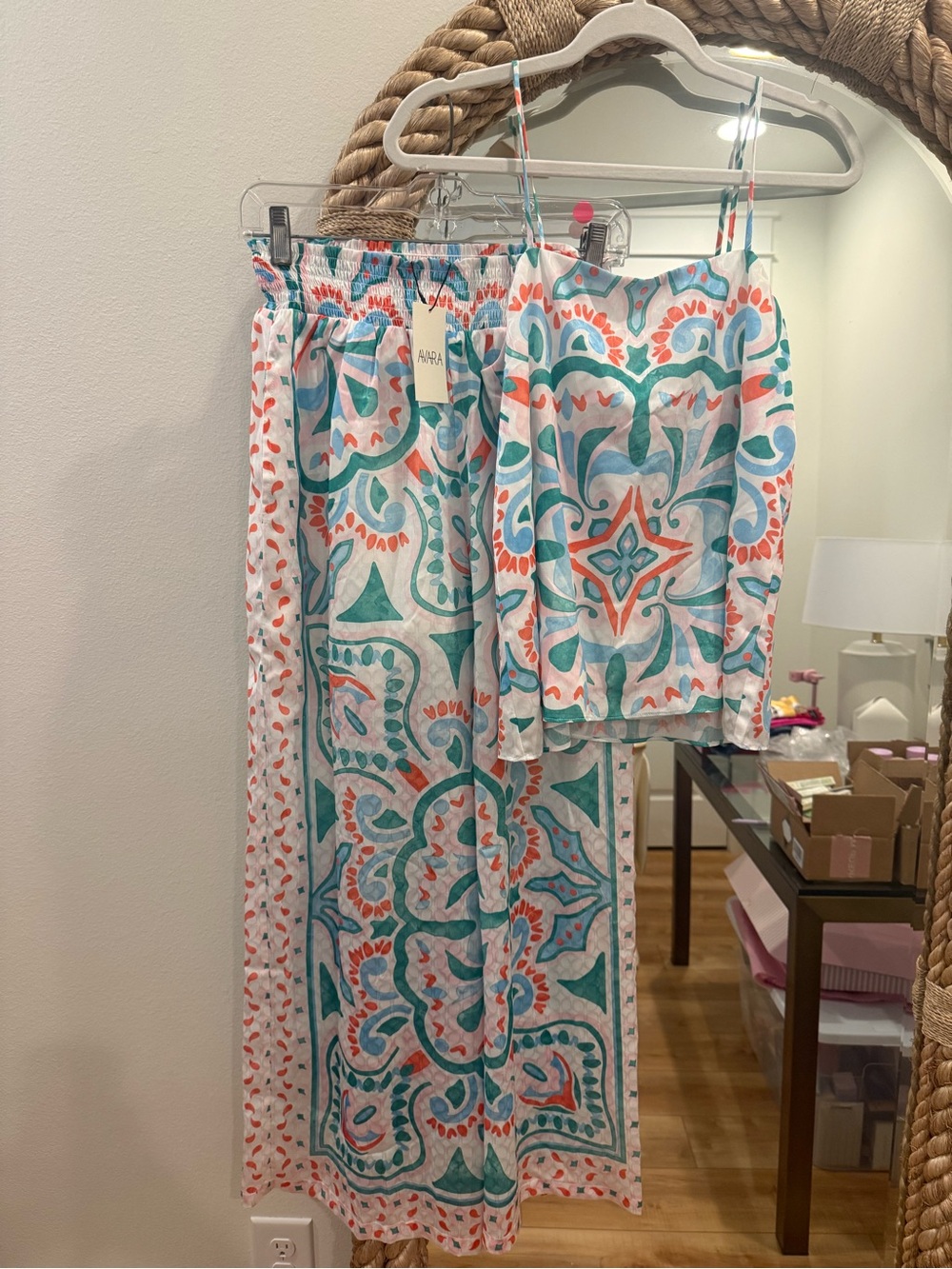 Avara Teal and Coral Wide Leg Pants & Matching Top Set
